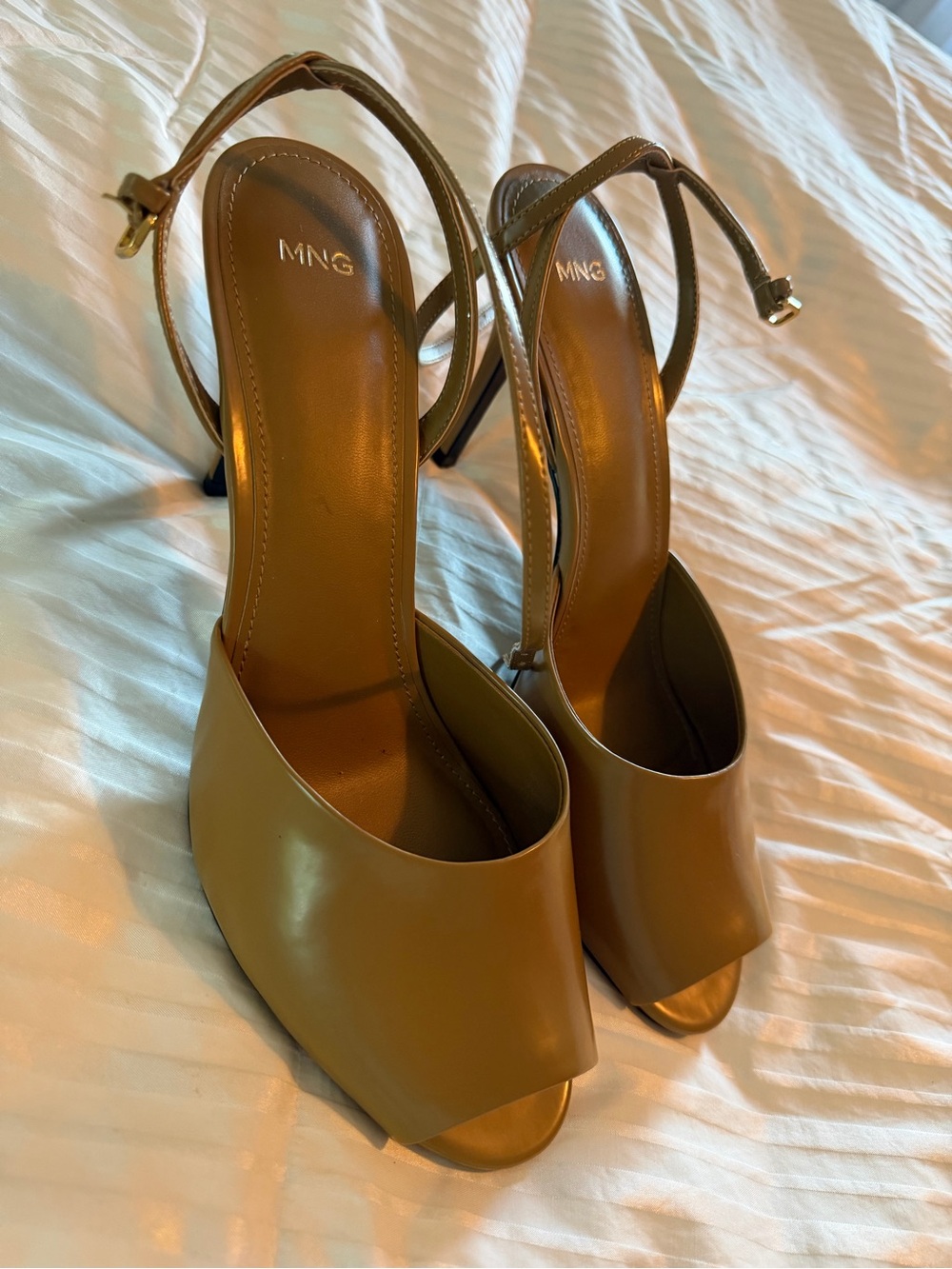 Mango Tan Open-Toe Slingback Heels